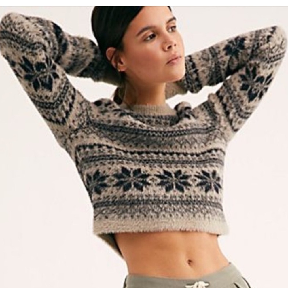 FP One , Cropped Fairisle Pullover Sweater, Taupe Combo NWT GORGEOUS ♥️